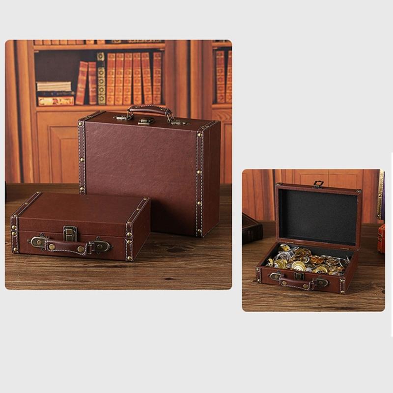 Scatola portaoggetti portatile in stile europeo antico, robusta custodia da viaggio in pelle, portatile per l'organizzazione di vestiti e libri
