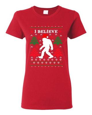 Mesdames Je Crois Sasquatch Big Foot Cadeau de Noël Moche Drôle DT T-Shirt Tee T-Shirt Unisexe