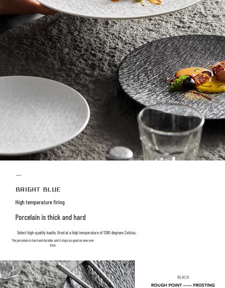 Black and White Ceramic Food-Grade Shallow Plate - Luxury Style for Meals and Breakfasts