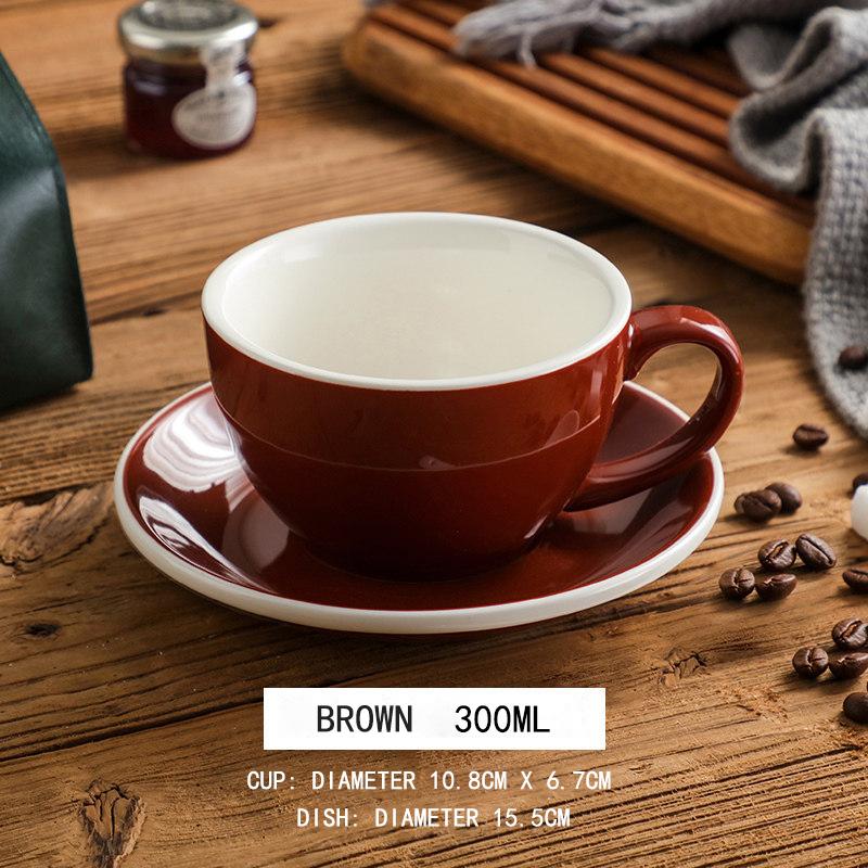 300ml Ceramic Coffee Cup and Saucer Set Pottery Latte Cups Breakfast Milk Mug Afternoon Teacup Porcelain Water Mugs Wholesale