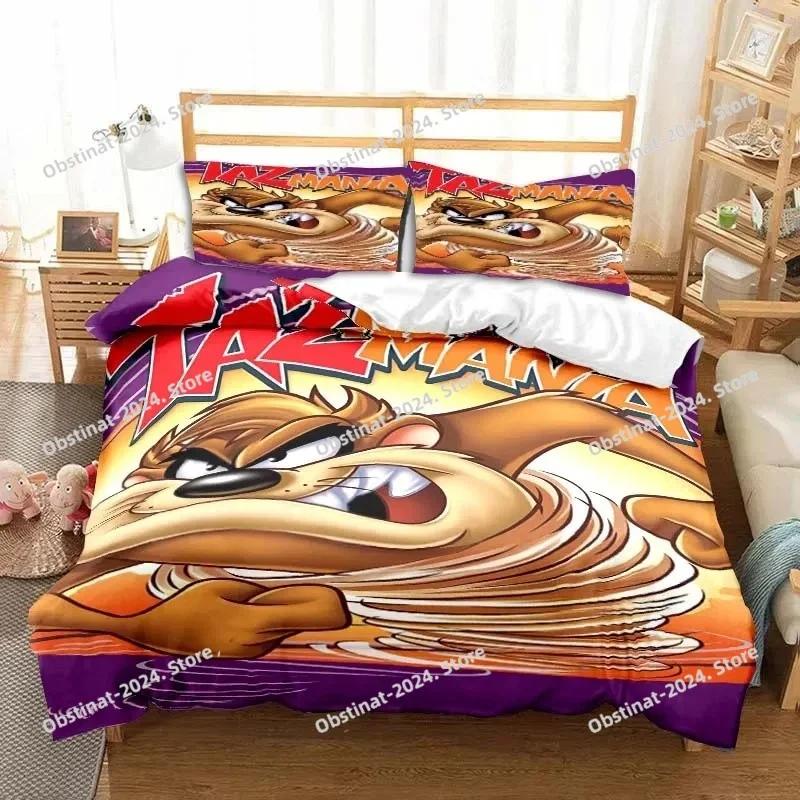 Set di biancheria da letto con stampa 3D del diavolo della Tasmania, completo di federa e copripiumino, morbido, per letto singolo, matrimoniale, queen size e super king size.