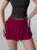 Women Skirts Solid Color Drawstring Design Skirt High WaistedWrapped Hip Short Skirt Mini Skirt