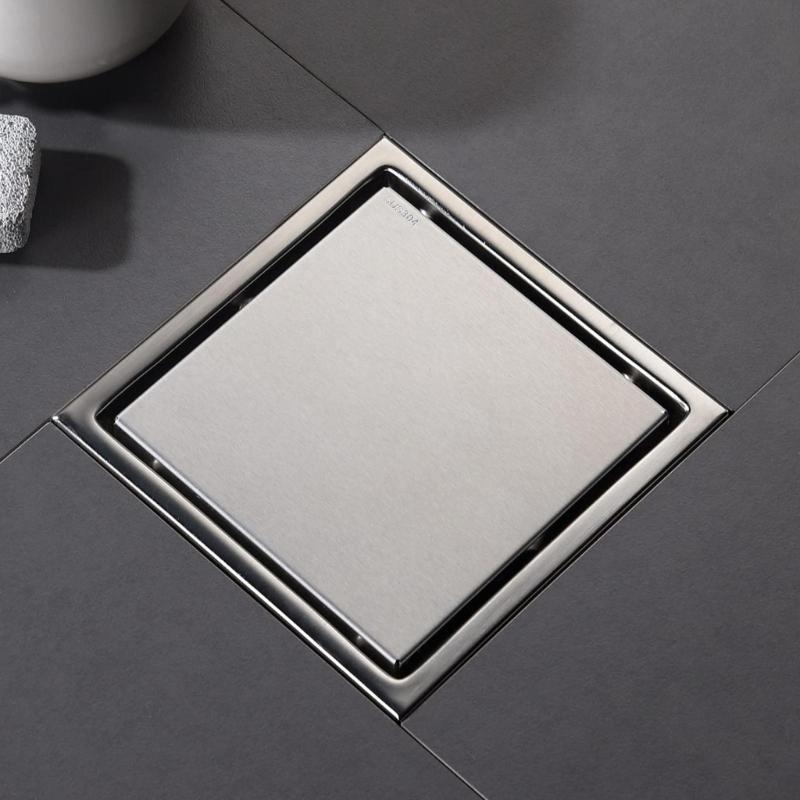 Square Bathroom Water Outlet in Grade 304 Steel, Shower Fixture for Directing Water toward the Drain Line Opening Area