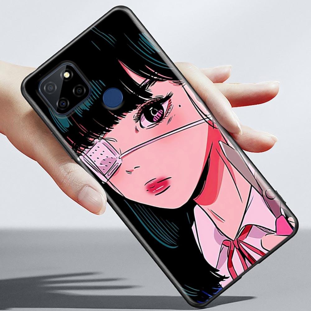 Super Cute Girl Anime Phone Case For OPPO Realme 5 6 7 7i 8 8i 9 9i V25 F9 F17 F19 5G 4G Pro Narzo Speed Black Soft Cover Fundas
