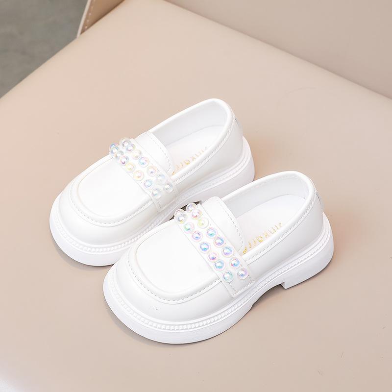 Girls Spring Summer Fashion Leather Shoes Woman Black Rhinestone Soft Soled  Kid Shoes Child Thick Soled Lacquered Leather Shoes