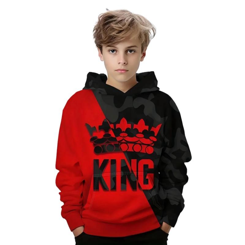 

Autumn 3D King Printed Hoodies Fashionable Casual Sports Long Sleeved Children s Boy Hooded Sweatshirts 110