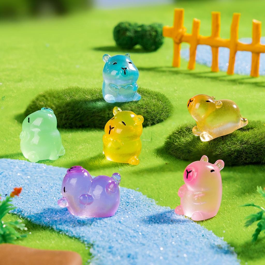 24/48Pc Mini Capybaras Luminous Mini Resin Animals For Tiny Figures Cute Capybara Figurines Decor For Fairy Garden Diy Crafts