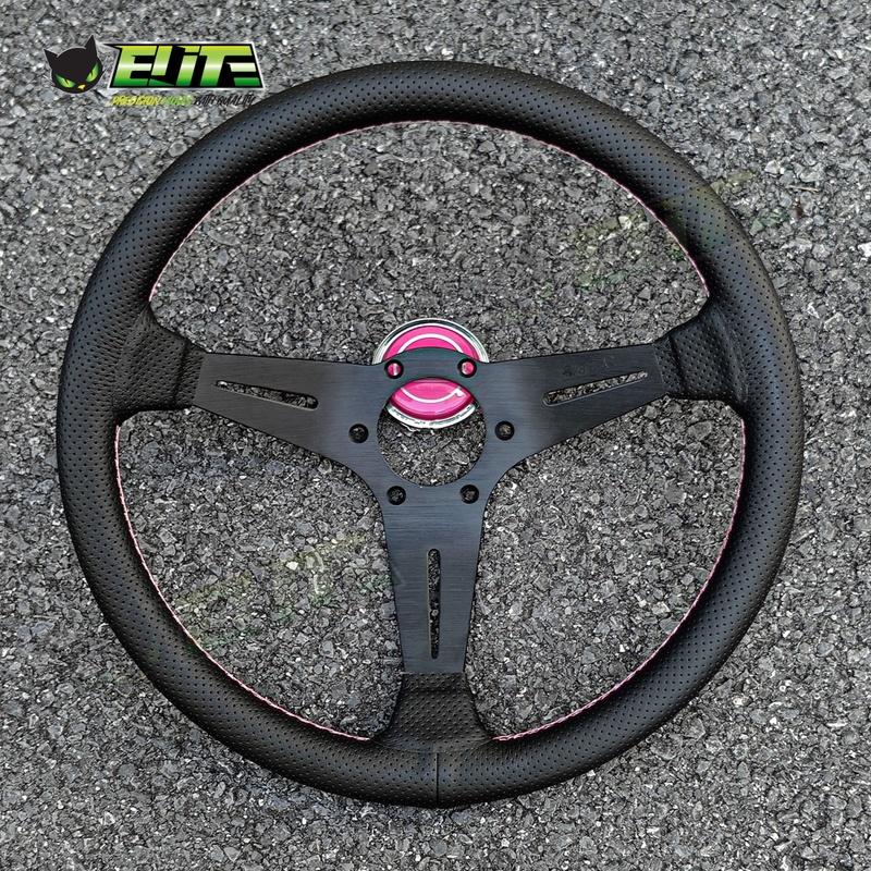 JDM Univerzální 14palcový kožený volant Modifikovaný sportovní volant pro auto Růžové prošívání
