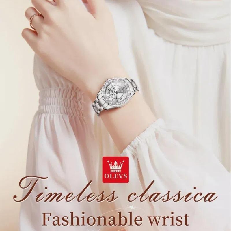 OLEVS Dámské hodinky Módní elegantní originální křemenné náramkové hodinky pro mladé dívky, ciferník s kamínky, datum, den v týdnu, vodotěsné, luminiscenční