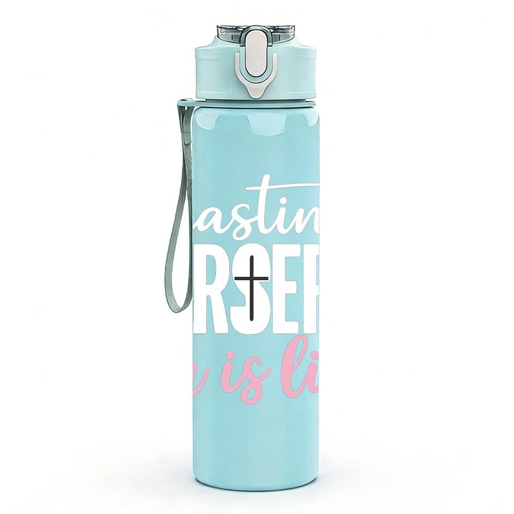 1PC Faith Cross Sentimental Letter 750ml Color Plastic Sports Water Bottle Leakproof Flip Straw Lid For Sports Office Home Use