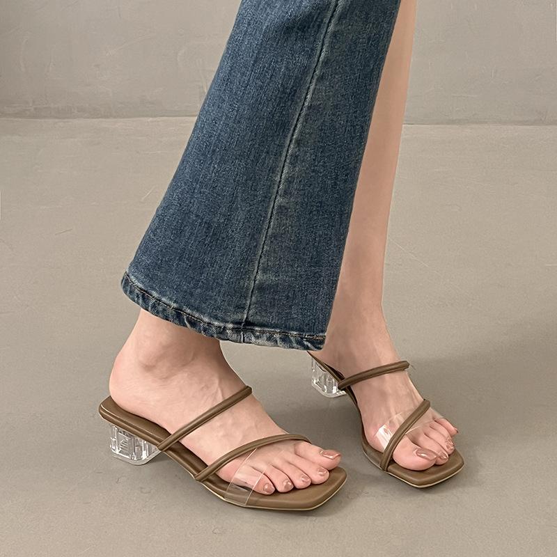 

Summer new women s summer outer wear fashion thick heel high sense crystal word with casual sandals 40 хаки