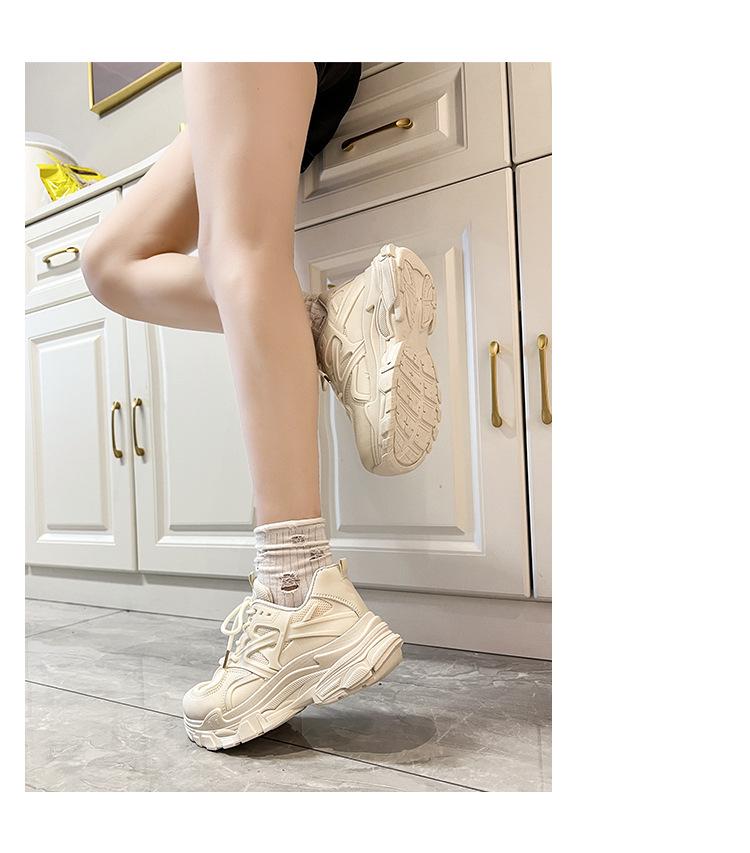 Women's Korean-Style 2025 Summer Dad Sneakers: Breathable Mesh, Thick Sole, Versatile White Running Shoes