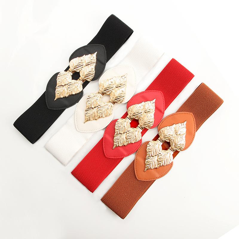 Women'S Elastic Waist Seal Women'S Commuter Belt Women'S Leaf Peach Heart Elastic Wide Waist Seal With Dress