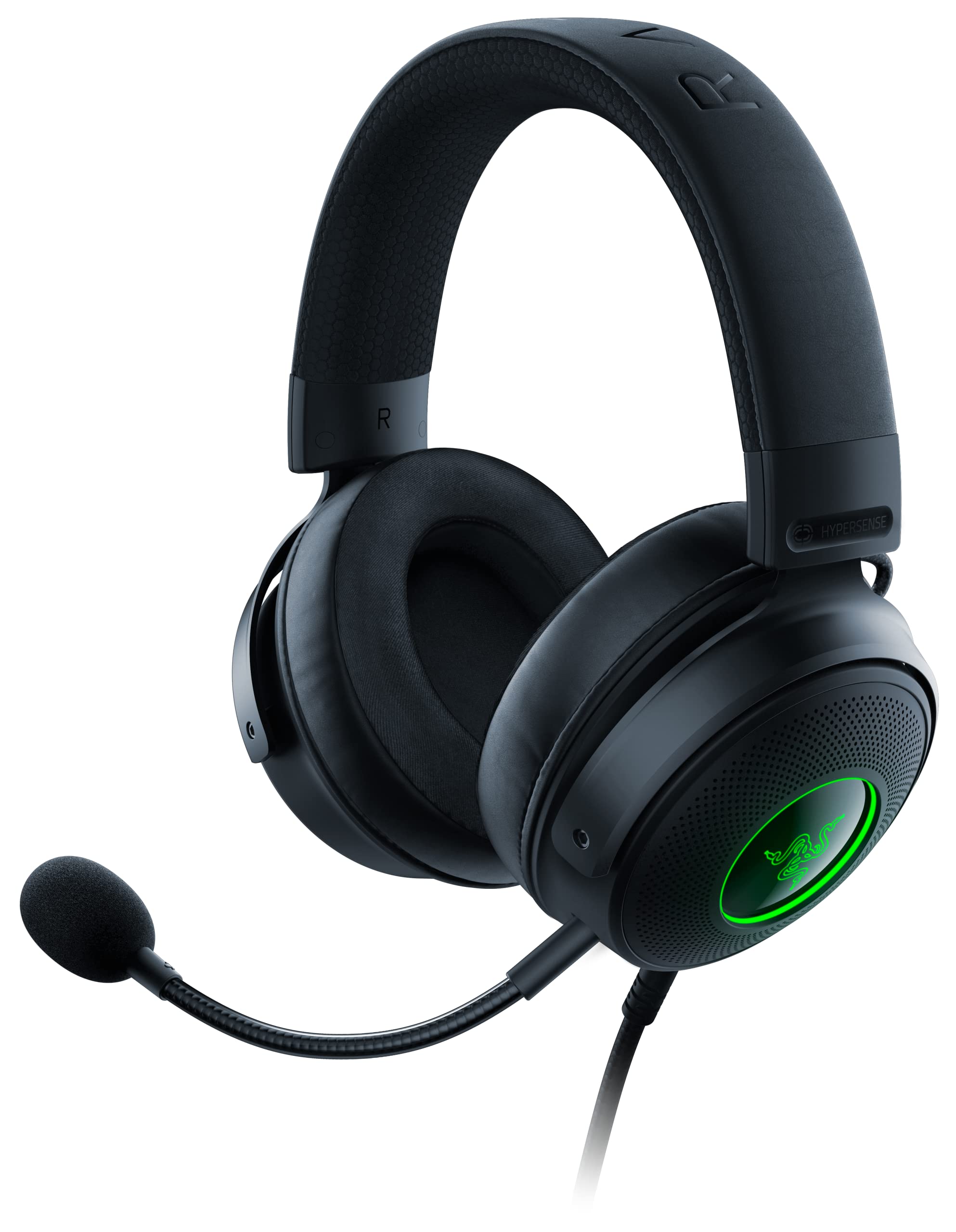 

Игровая гарнитура Razer Kraken V3 HyperSense с тактильной обратной связью THX Surround TriForce Titanium 50 мм однонаправленный гибридный кожзаменитель и пена с эффектом памяти Chroma RGB чёрный