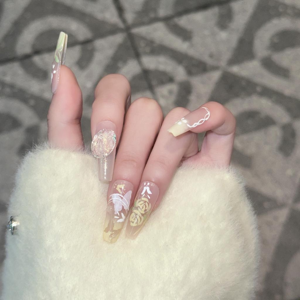 Wearing Armor Handmade High-end Atmosphere Hand-painted Rose Manor Butterfly Manicure Hollow French Light Luxury Nail Stickers