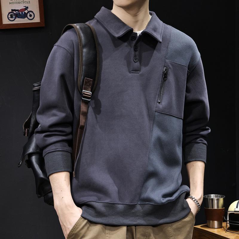 

Men s Autumn/Winter 2025 Color Block Fleece-Lined POLO Heavyweight Sweatshirt, Plus Size, Long Sleeve Trendy Top. 3XL for 180-200 jin