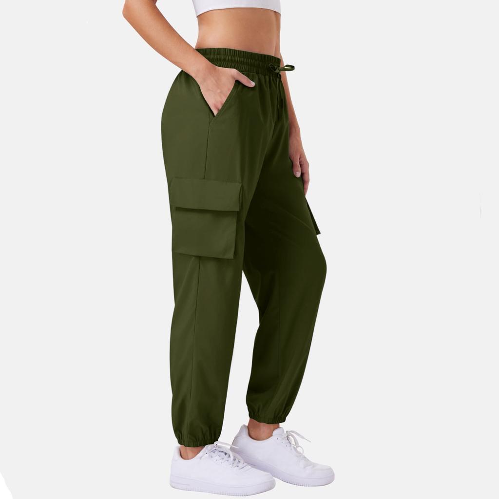 Women's Casual Cargo Pants Solid Color Joggers With Drawstring Waist, Elastic Waistband, Multiple Pockets Trousers