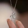 Huitan Fresh Style Women Pendant Necklace Bowknot Shaped Aesthetic Inlaid Shiny CZ Accessories Jewelry for Wedding Anniversary