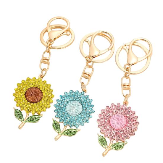Keychain Pendant Rhinestones Inlaid Sunflower Design Key Chain with Anti-Oxidation Lobster Clasp Backpacks Accessory
