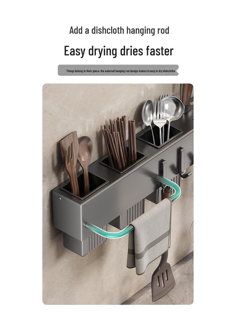 Wall-Mounted Knife & Utensil Holder with Punch-Free Multi-Functional Storage Rack