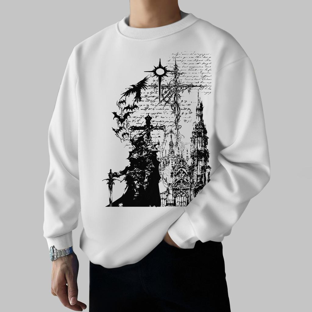 Punk Rock Dark Knight Print Crewneck Sweatshirt – Couple's Set, Loose-Fit Casual Fall/Winter Pullover