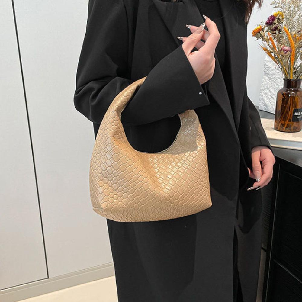 

Pure Color Weave Handbag Vintage Weaving Style Bag Casual Pu Leather Bag Make Up Bag червоний