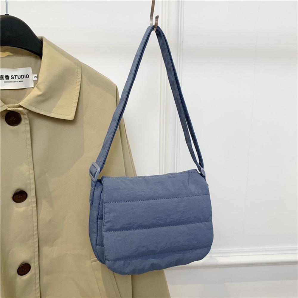 Nylon Cotton Shoulder Bag Wide Straps Puffy Handbag Korean Style Puffer Tote Bag  School