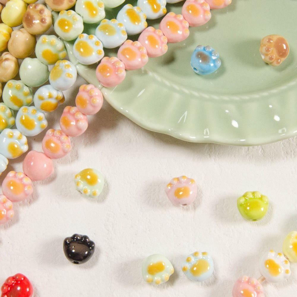 10Pcs Cartoon Design Cat Paw Beads Ceramic Jewelry Making Material  Student