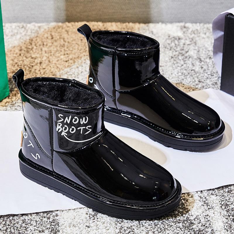 

Winter snow boots women s 2025 new velvet thickened flat-bottomed British wind short cotton boots one-pedal casual women s boots 35 чёрный
