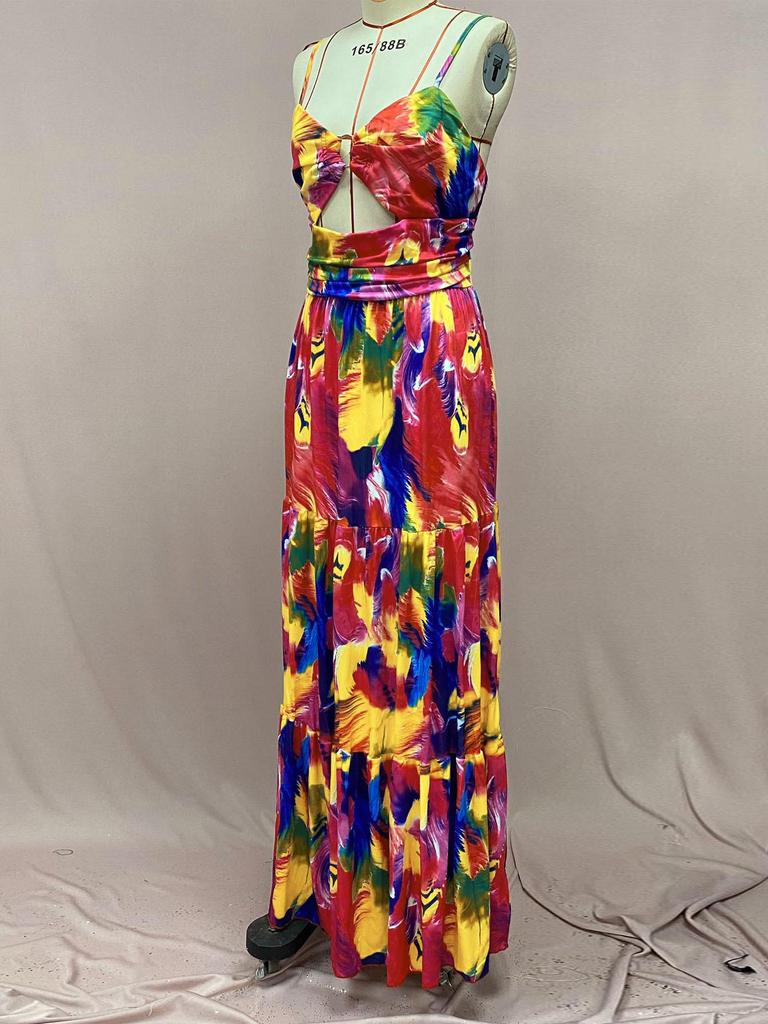 2025 European & American Sexy Sleeveless Backless Printed Maxi Dress for Women