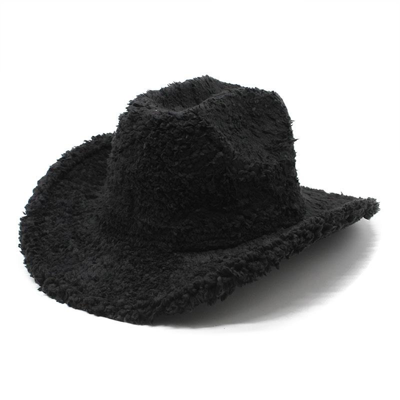 Plush Western Cowboy Hat Woolen Hat Men'S And Women'S Top Hats Big Eaves Thermal Felt Hat