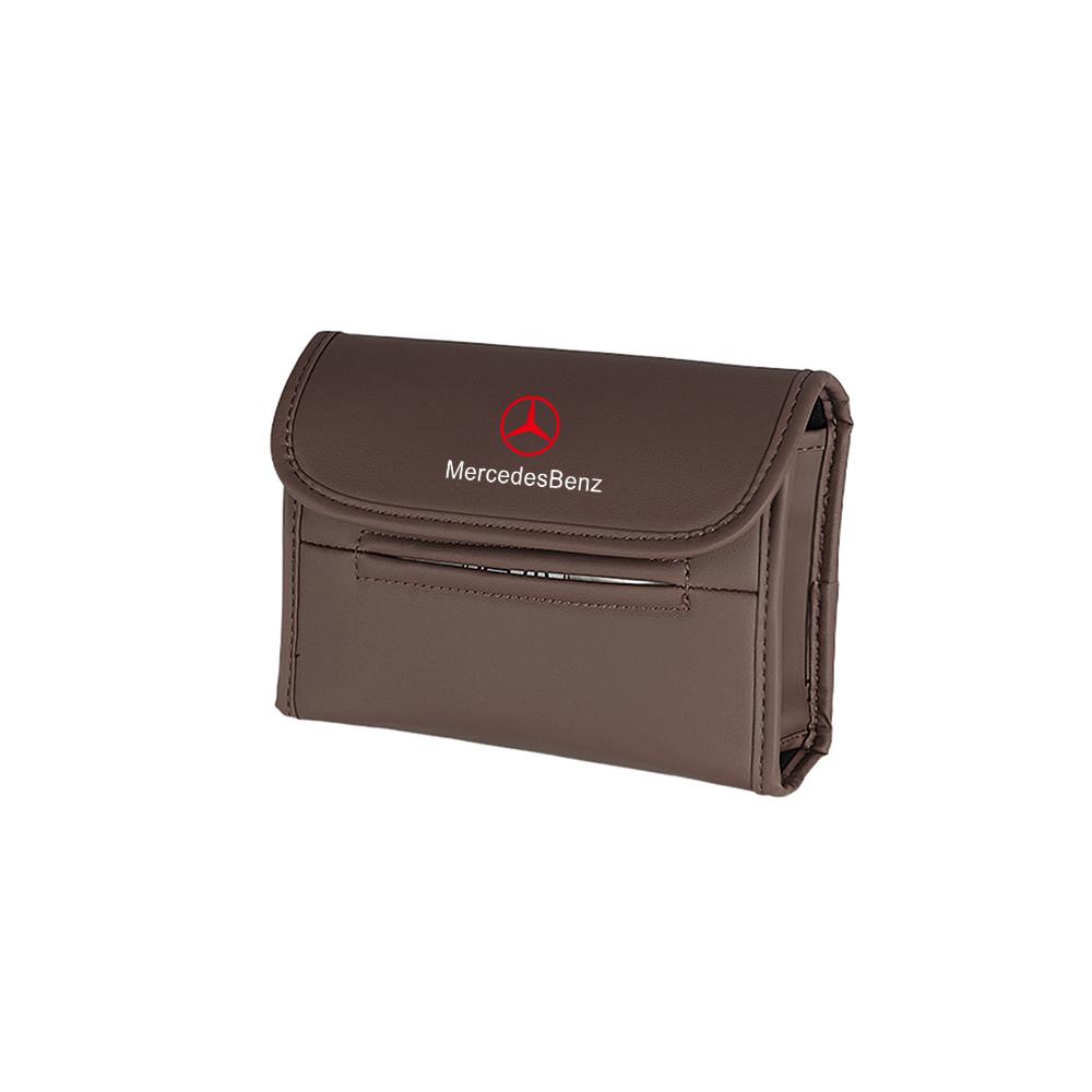 PU Leather Car Tissue Box Auto Badge Paper Towel Bag Hanging Storage For Mercedes Benz W204 W124 W201 W202 W212 W205 GLA CLA AMG