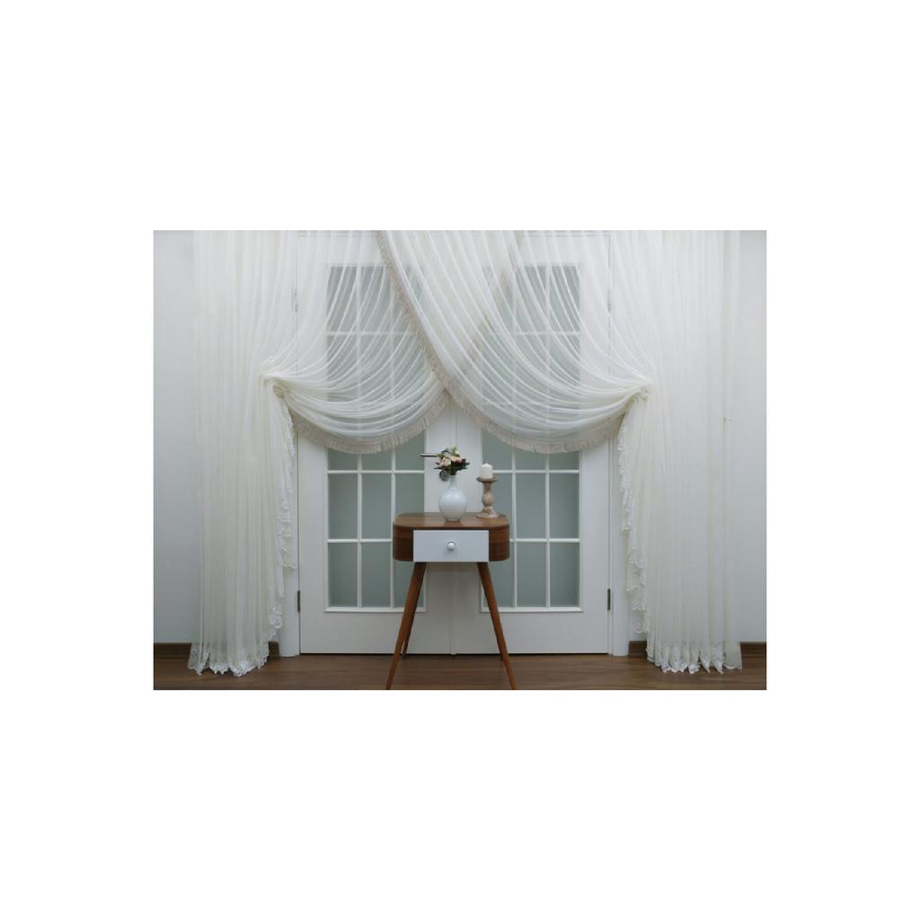 Speziell gestrickter, strukturierter Cruve-Tüllvorhang – inklusive Fransen, 400 x 260, Krawatte, 1/4