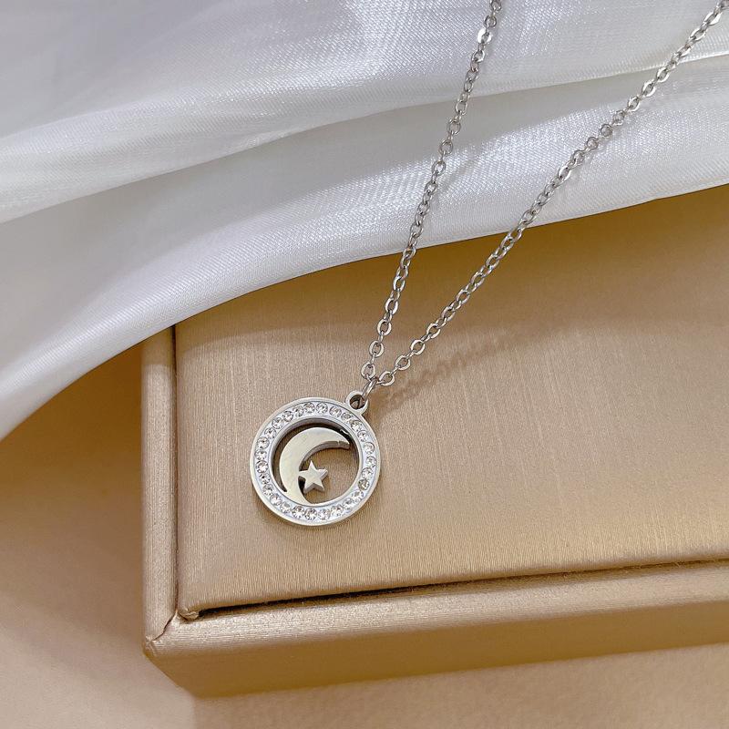 Titanium Steel Star Moon Mud Diamond Minimalist Wind Furnace Real Gold Necklace Female Clavicle Chain Accessories