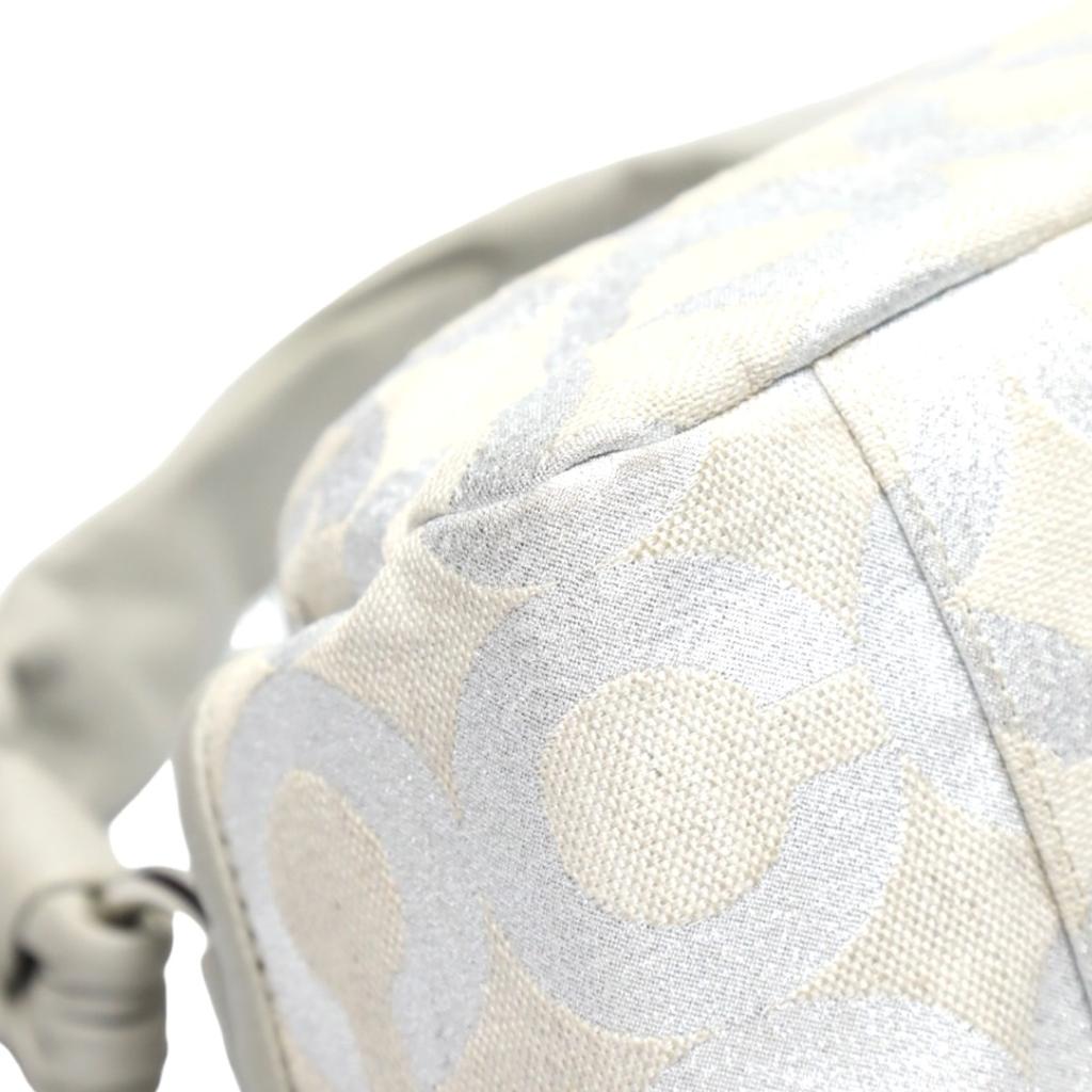 Coach Parker Op Art Lame Shoulder Bag Leather Silverx Gray Women 13507 Used