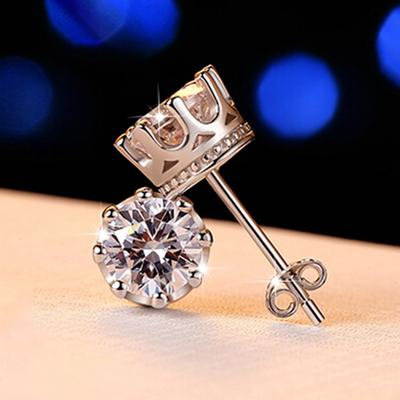 1 paio di orecchini a bottone con corona di zirconi brillanti classici squisiti, regalo di gioielli di moda da donna