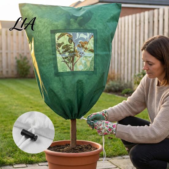 Large Plant Frost Jackets Winter Cover with Viewing Window, Drawstring Freeze Protection Cover, Antifreeze Resuable Blanket for Shrubs, Potted