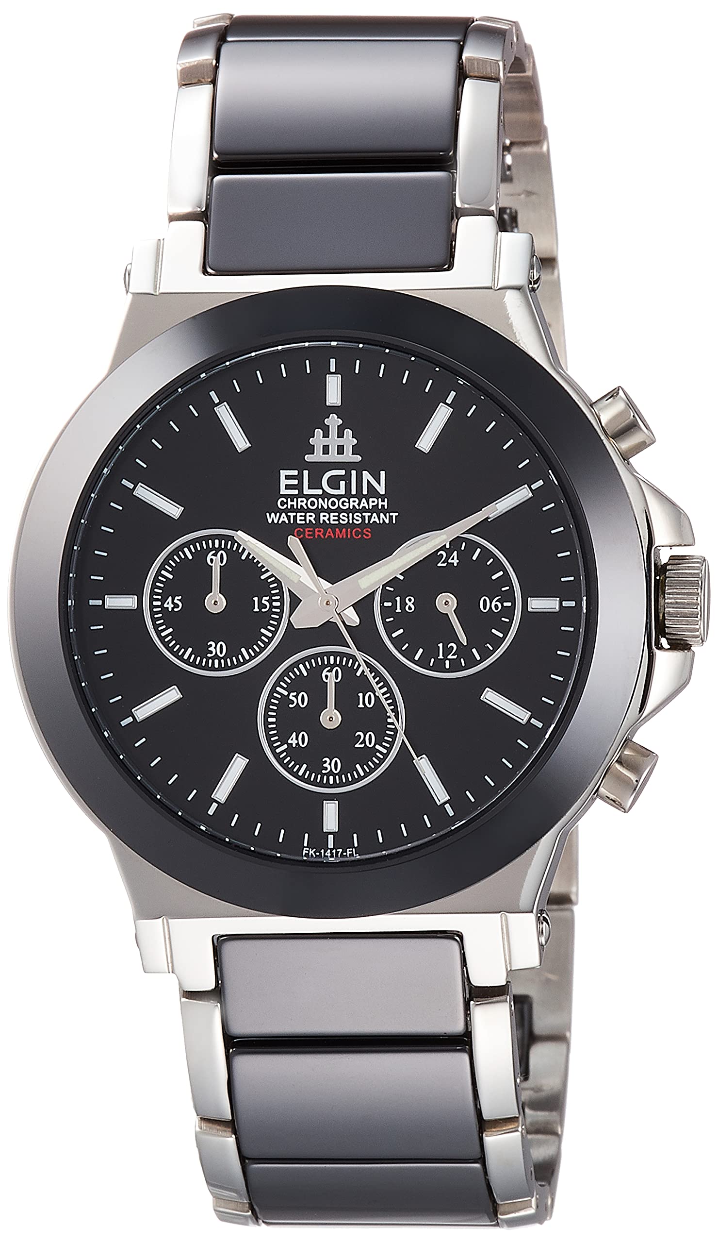 

Керамические часы-хронограф черного цвета [Elgin] FK1417C-B мужские