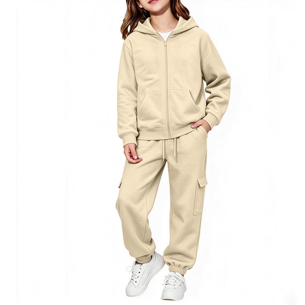 Kids Color Long Sleeve Hooded Sweatshirt Set for Boys Girls Casual Pullover Outfit