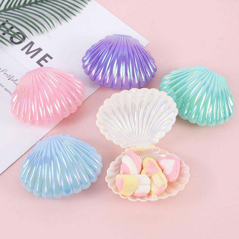 5pcs Colorful Shell Shaped Candy Gift Box Small Gift Jewelry Storage Box Girl Mermaid Theme Party Decorations Wedding Engagement