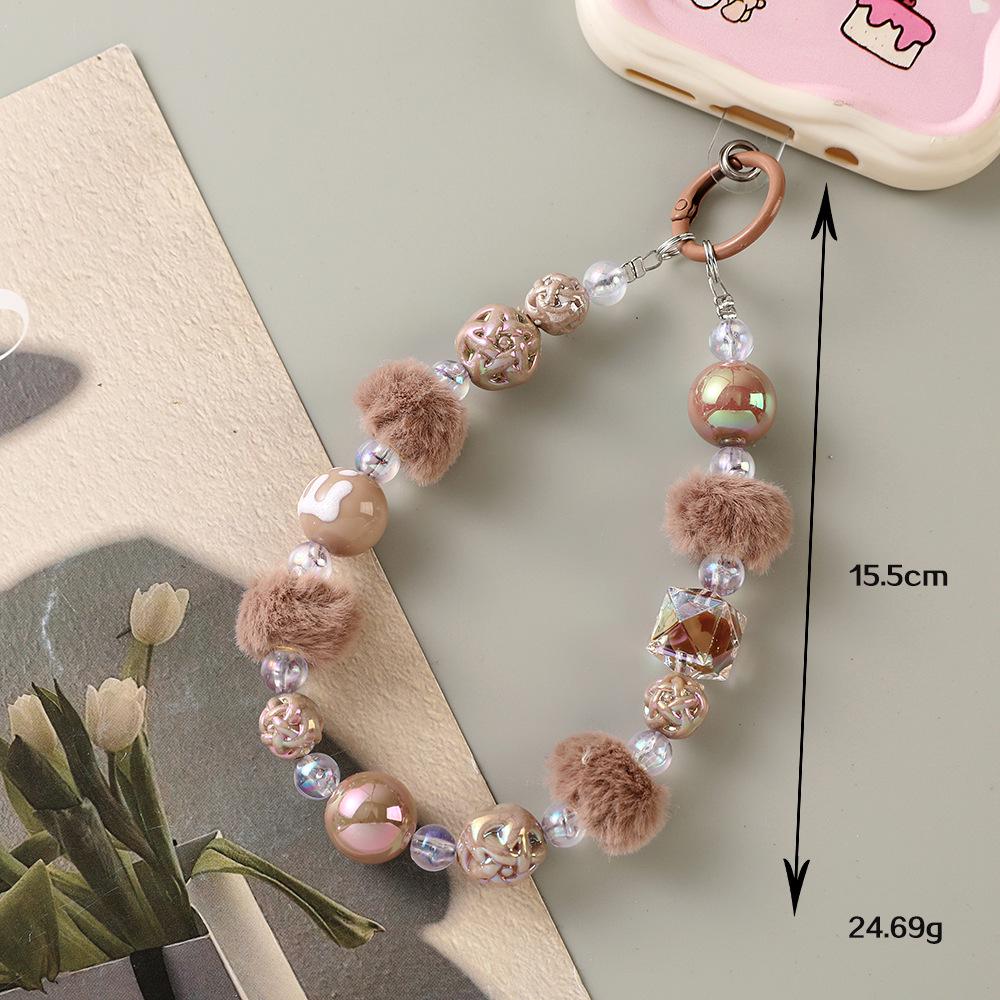 

Hand-Painted Macaron Pom-Pom Beaded Phone Chain & Keychain Ornament for Women