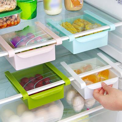 2PCS/SET Plastic Kitchen Refrigerator Freezer Space Saver Organizer Storage Rack Shelf Holder Drawer