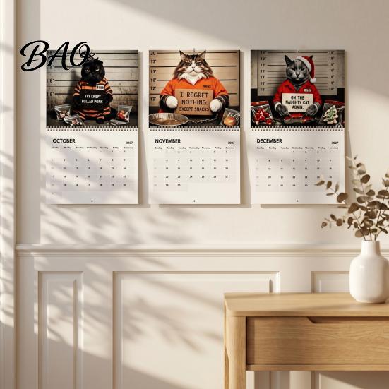 Wall Mounted Hanging Calendar 2027 Funny Cat for Home Office, Large Print Monthly Planner with Animal Theme 12 Unique Cute Photos, Thick Paper
