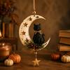 Unique Gift for Cat Owners Crescent Moon Black Hanging Ornament, on Wall Decor, Decor Rustic Star Door Window Pendant Gothic Farmhouse Room Decoration