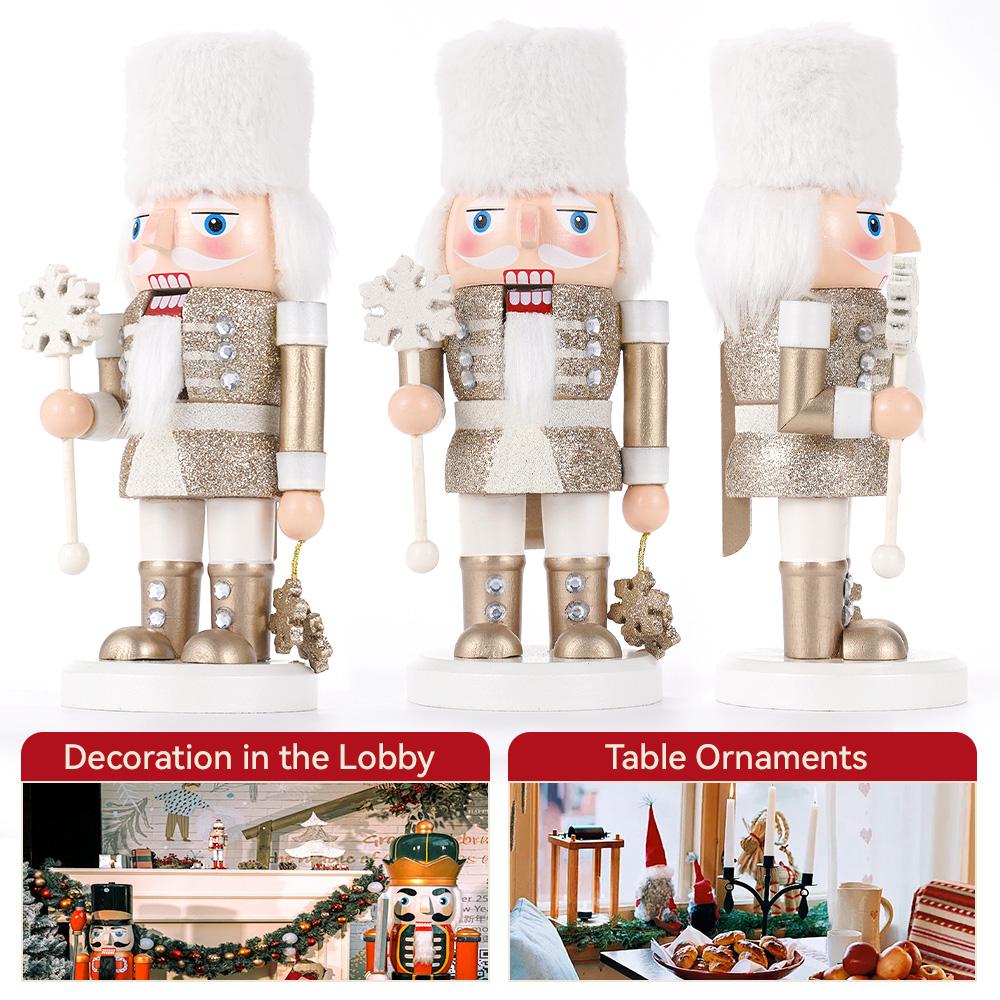 23cm Christmas Nutcracker Wooden Nutcracker Ornament Soldier Figure Handcraft Doll Toy Home Office Desktop Xmas Decoration Gift