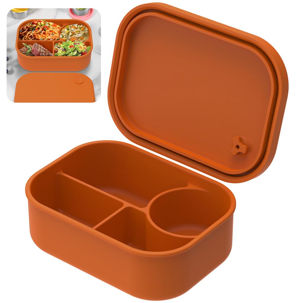 Silicone Bento Box 500ml Portable Food Storage Container Leakproof Travel Meal Box with 4 Compartment Microwave Safe for Home