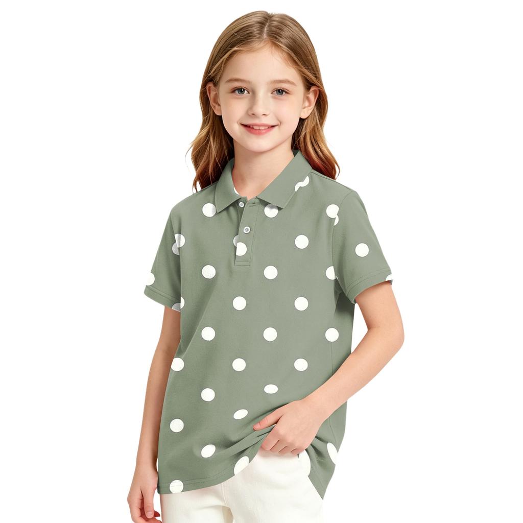 Girls Polka Dot School Uniform T-Shirt Casual Top for Everyday School Wear