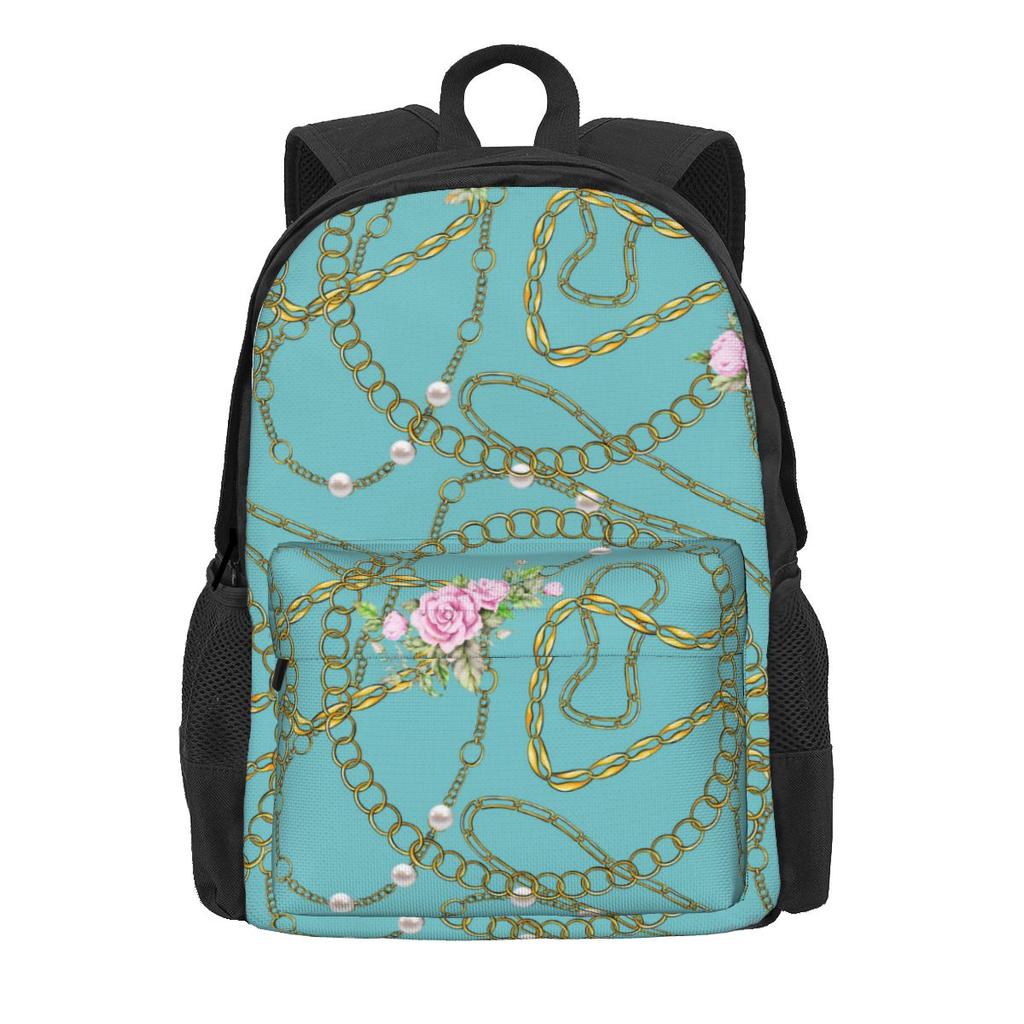 Gold Chains Backpack Teen Palm Leaf Print Large Backpacks Polyester Funny School Bags Camping Colorful Rucksack