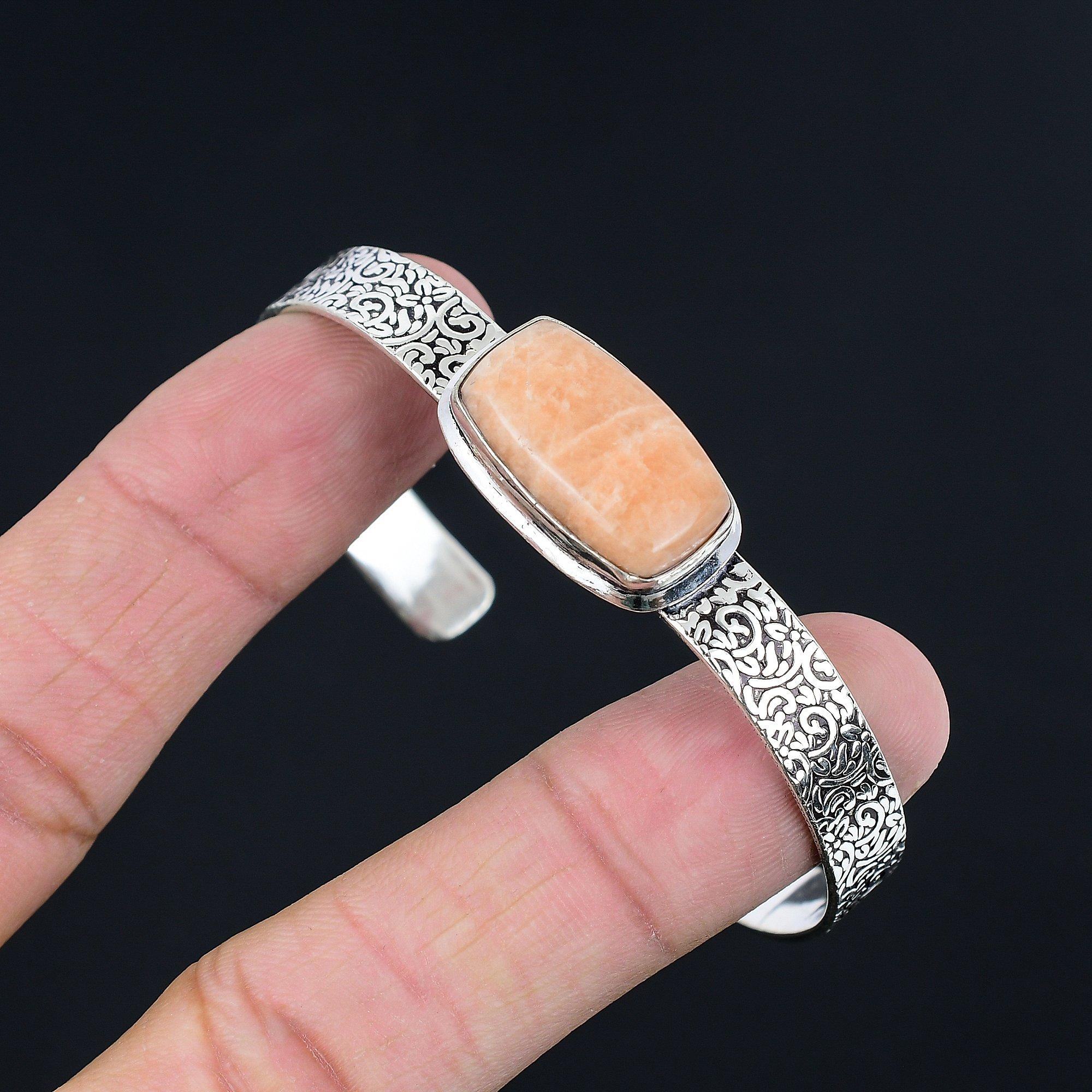 

Friendship Day Sale Natural Orange Aventurine 925 Sterling Silver Wedding Bangle Adjustable