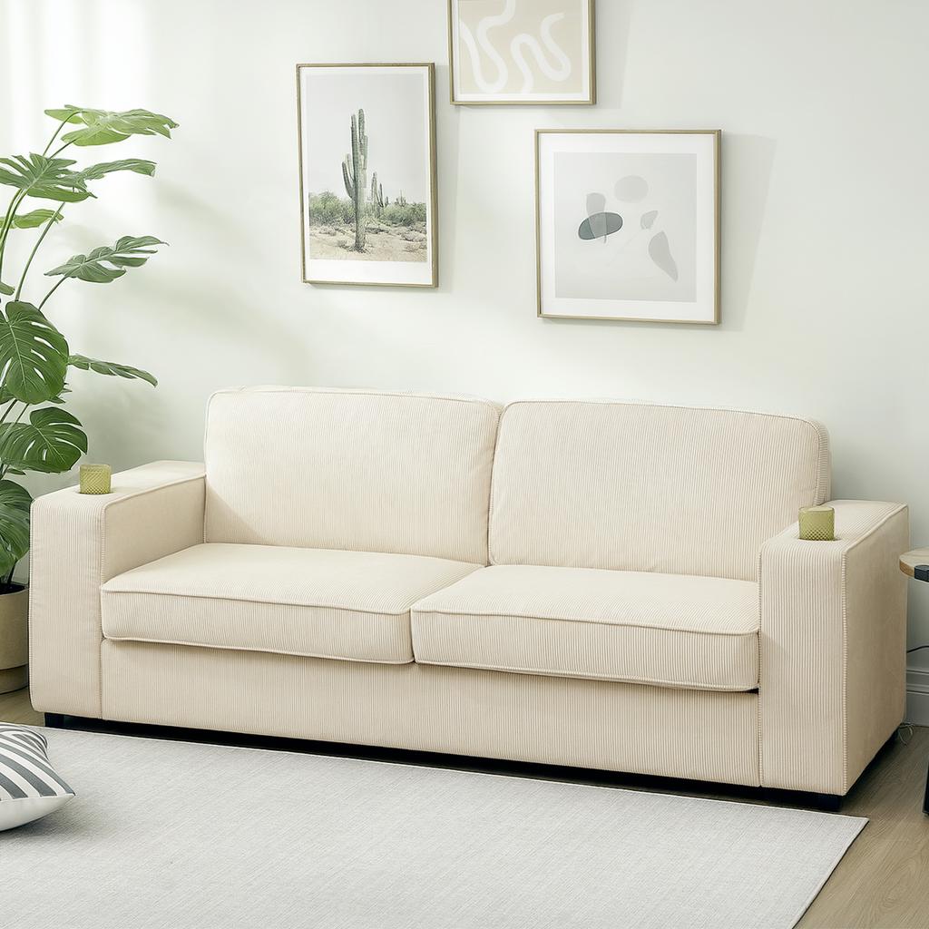 Three Seater Corduroy Sofa Cream White